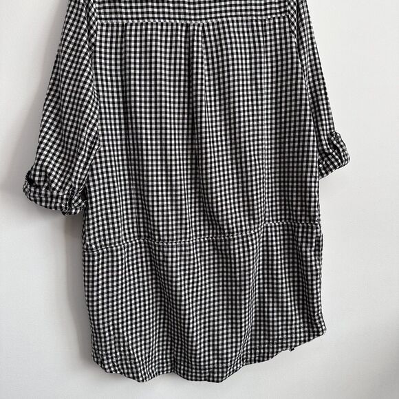 Forever 21 Shirt Dress L Black Gingham Roll Tab Pockets Mini Short Trendy Casual - Picture 10 of 11